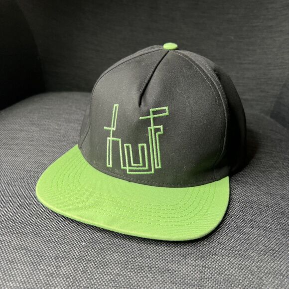 Vintage RARE HUF X Benny Gold Etch-A-Sketch Logo Snap Back Hat Cap Black Green
